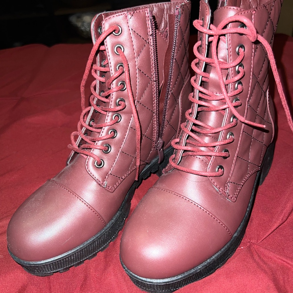 Charlotte Russe Burgundy Lace-Up Boots